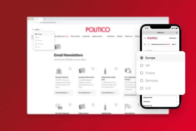 A graphic displaying the ability to swap between language editions on the new Politico website.