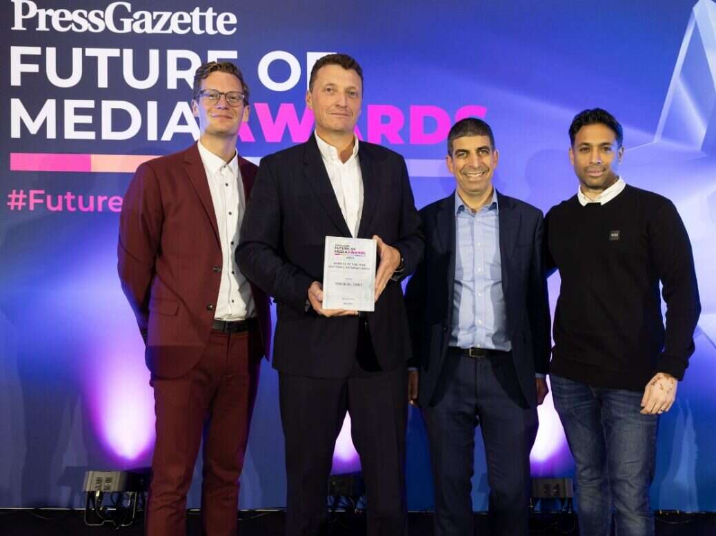 Future of Media Awards website of the year winners the FT with host Robin Morgan